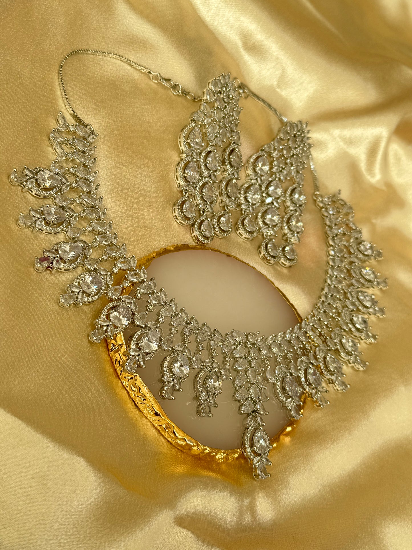 Elegant Traditional Party Wear Necklace Set with American Diamonds, Ruby & Silver Accents | South Asian Ethnic Jewelry