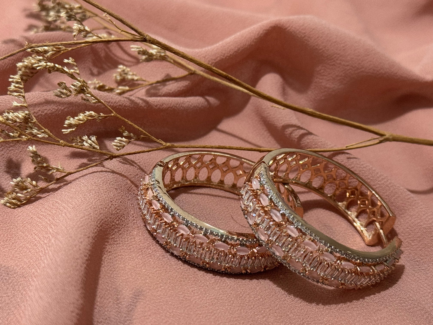 Indian Pakistani Traditional Baali style American Diamond earrings with pink stones