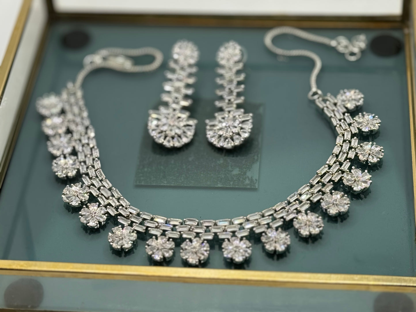Elegant American Diamond Necklace Set with Cubic Zirconia | Traditional South Asian & Pakistani Jewelry for Special Occasions