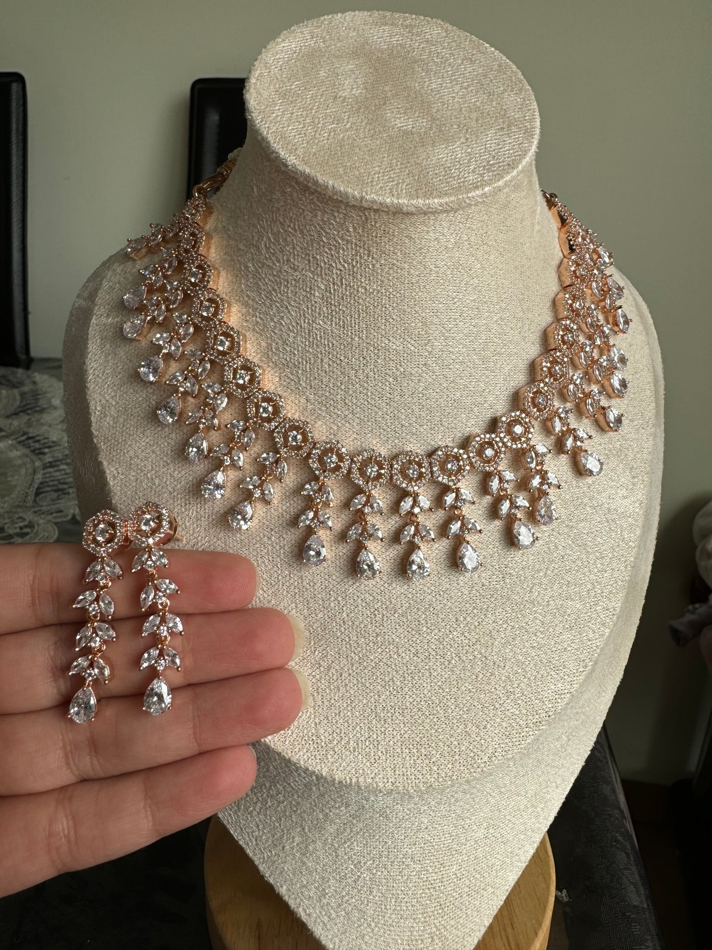 Rose Gold American Diamond Party Wear Jewelry Set | Elegant South Asian Accessories