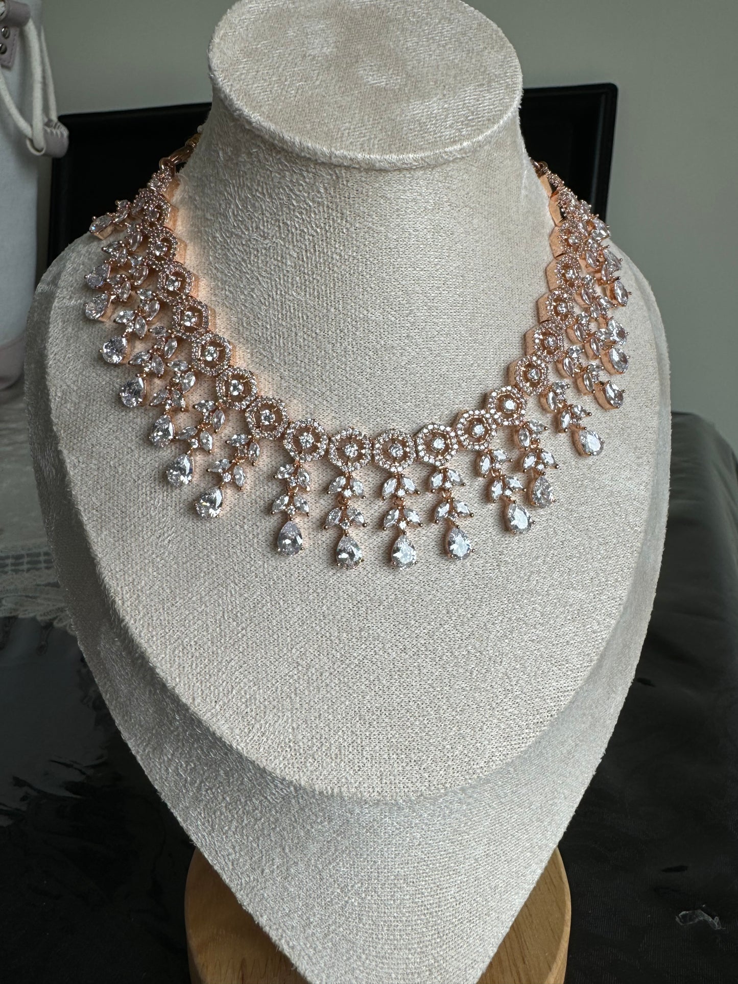 Rose Gold American Diamond Party Wear Jewelry Set | Elegant South Asian Accessories