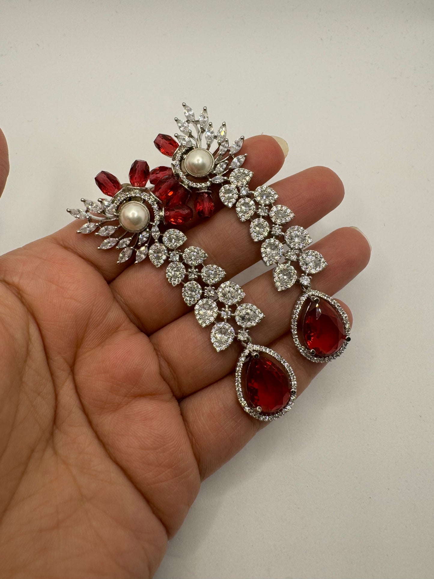 Ruby Colored American Diamond Danglers