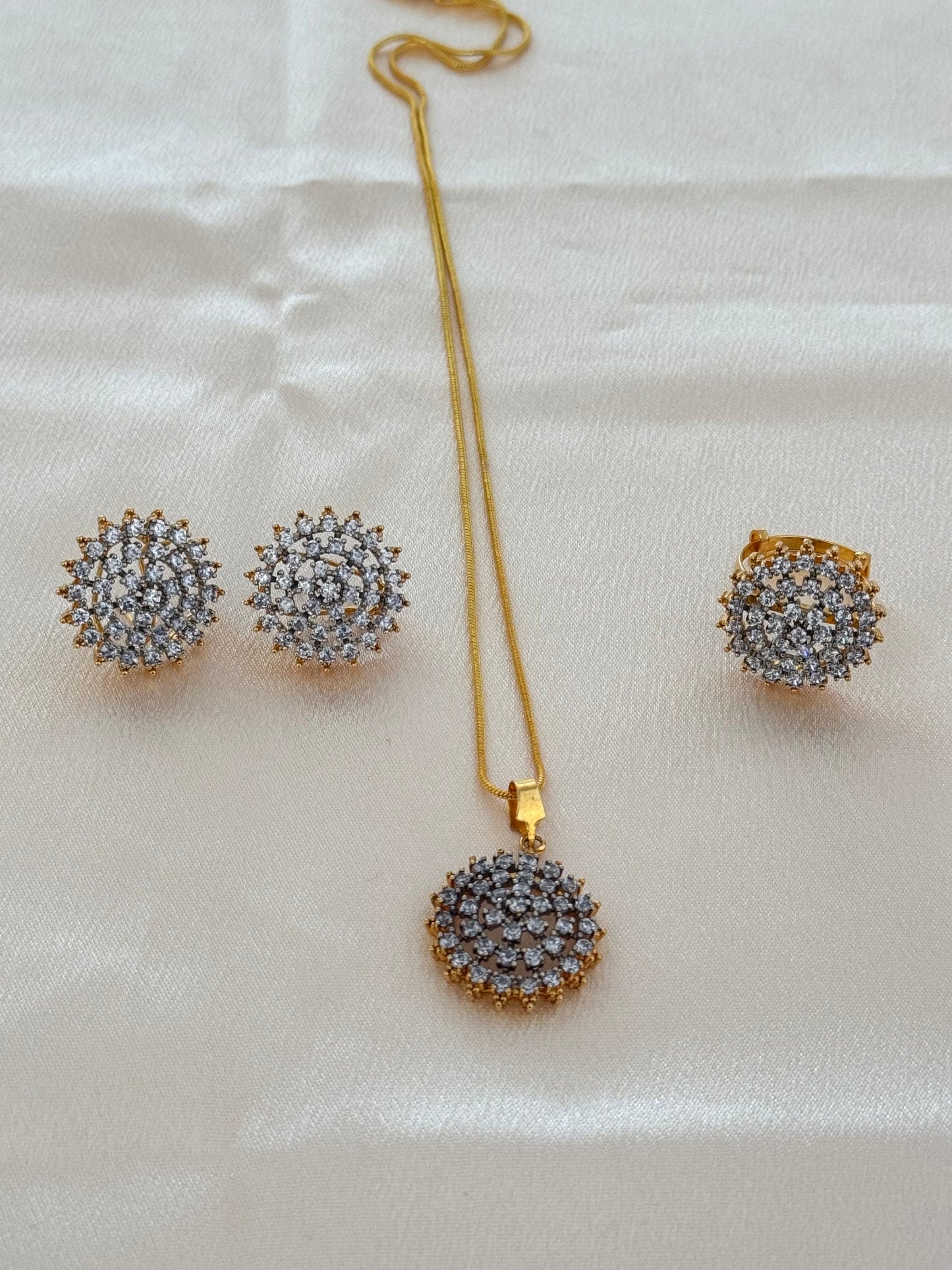 Elegant 24k gold plated A+++ American Diamond Combo set - Soraj cut- Luxury jewellery for any occasion