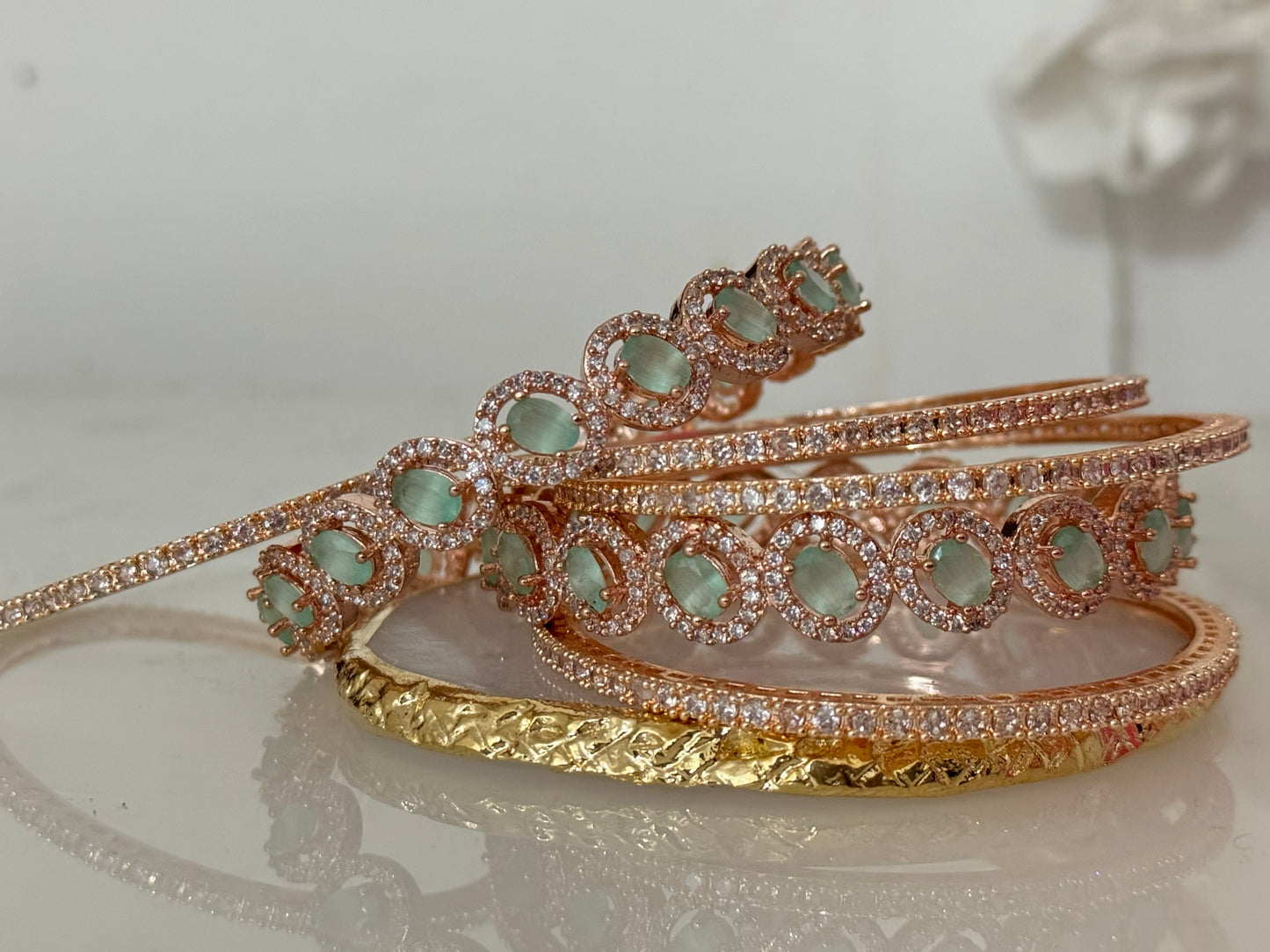 American diamond Mint and Gold bangles set
