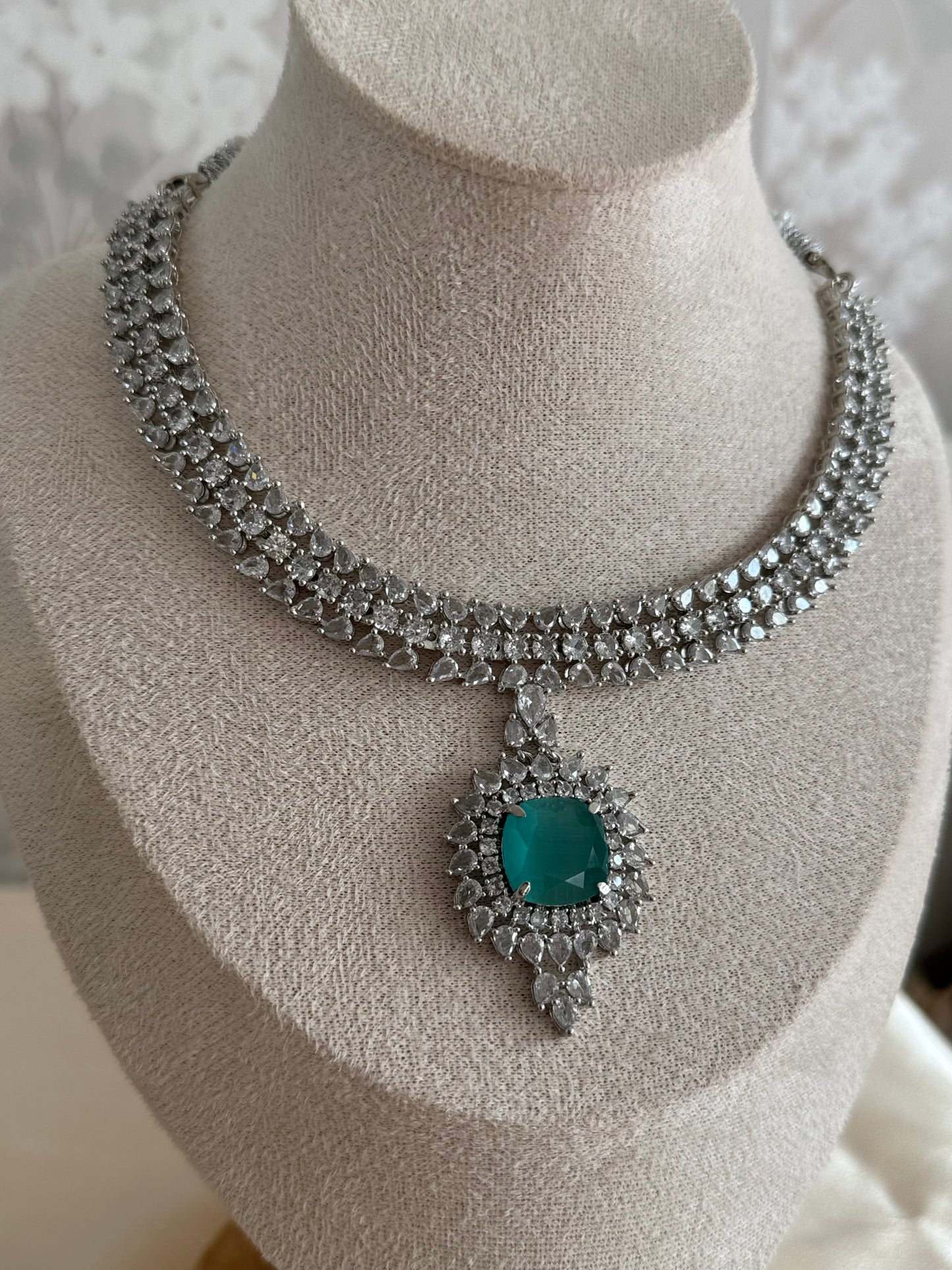 Traditional Pakistani & Indian Necklace Set with American Diamonds | Ethnic South Asian Jewelry