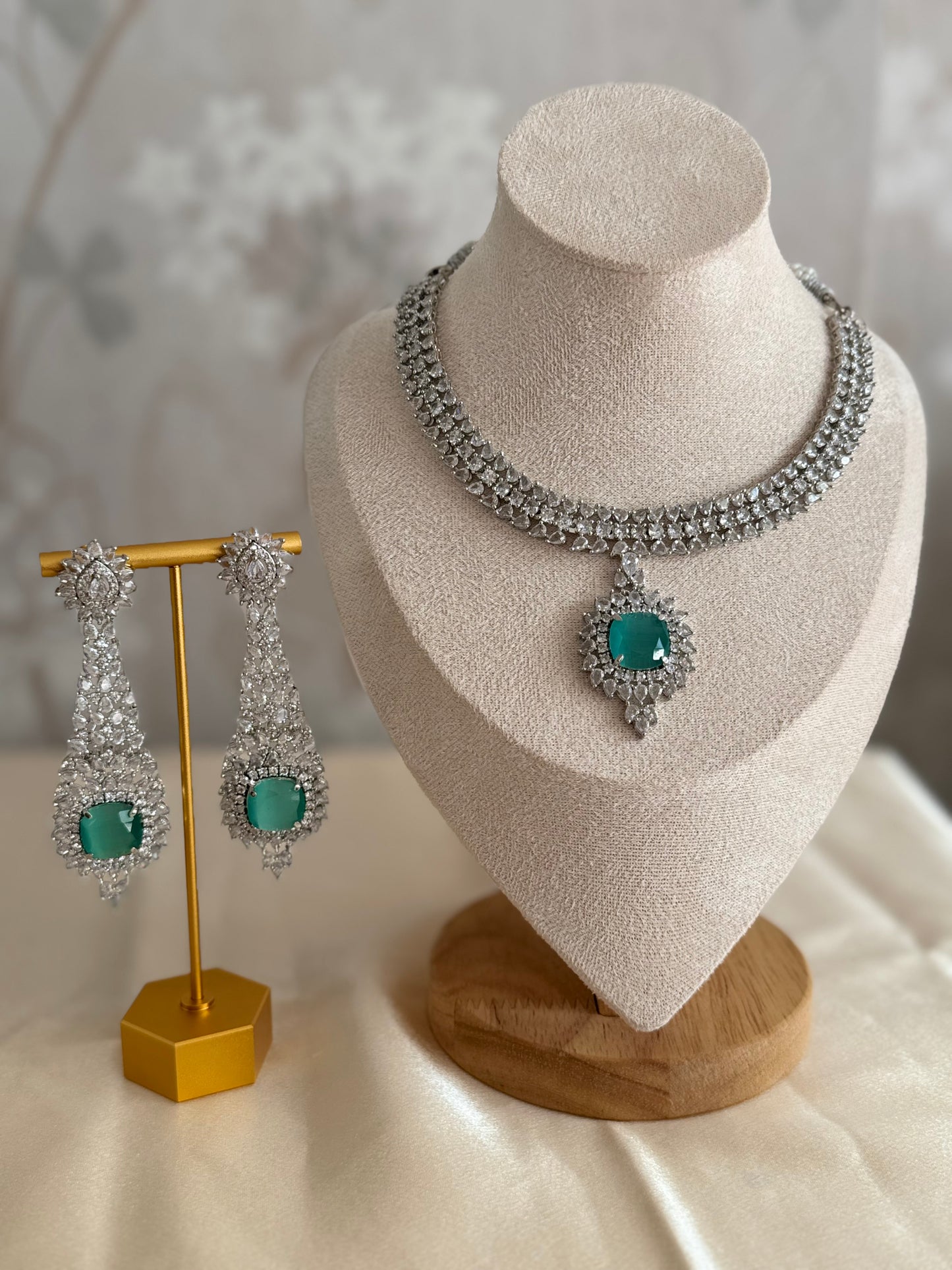 Traditional Pakistani & Indian Necklace Set with American Diamonds | Ethnic South Asian Jewelry