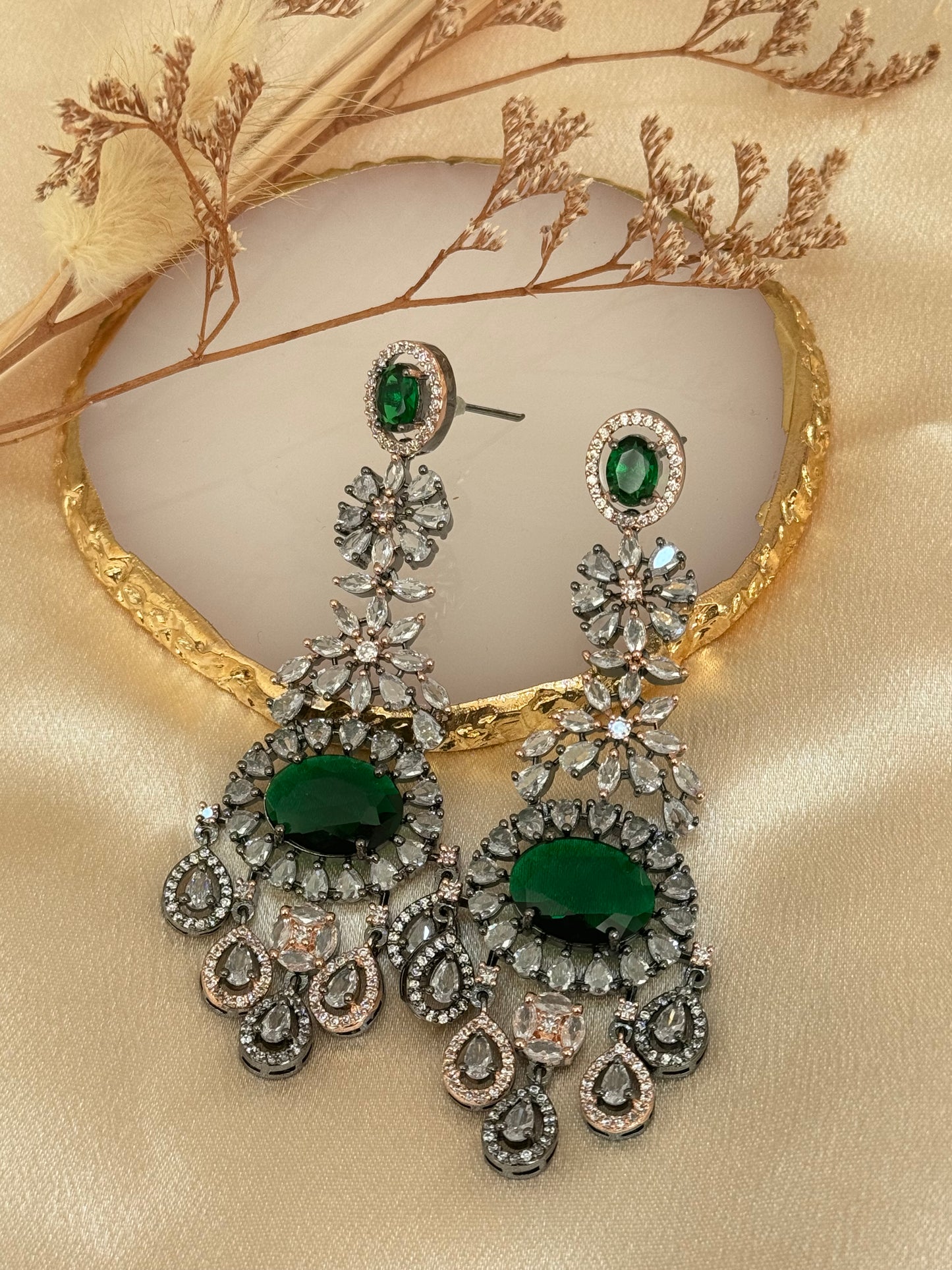 Tamana Earrings: Victorian Polish Premium Cubic Zirconia Stones