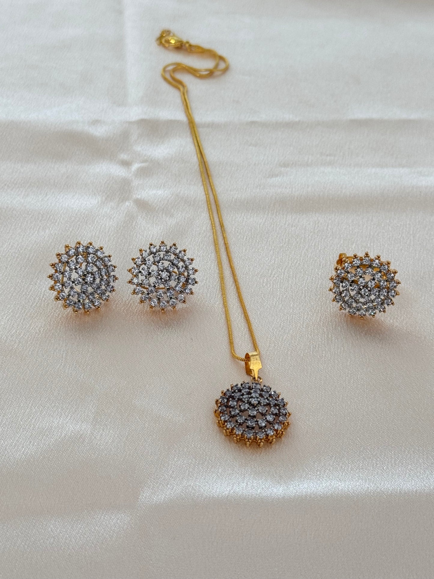 Elegant 24k gold plated A+++ American Diamond Combo set - Soraj cut- Luxury jewellery for any occasion