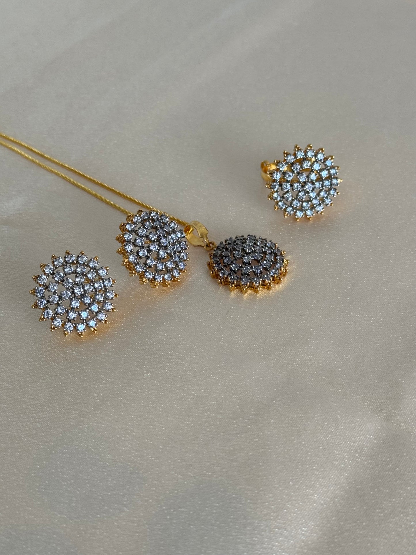 Elegant 24k gold plated A+++ American Diamond Combo set - Soraj cut- Luxury jewellery for any occasion