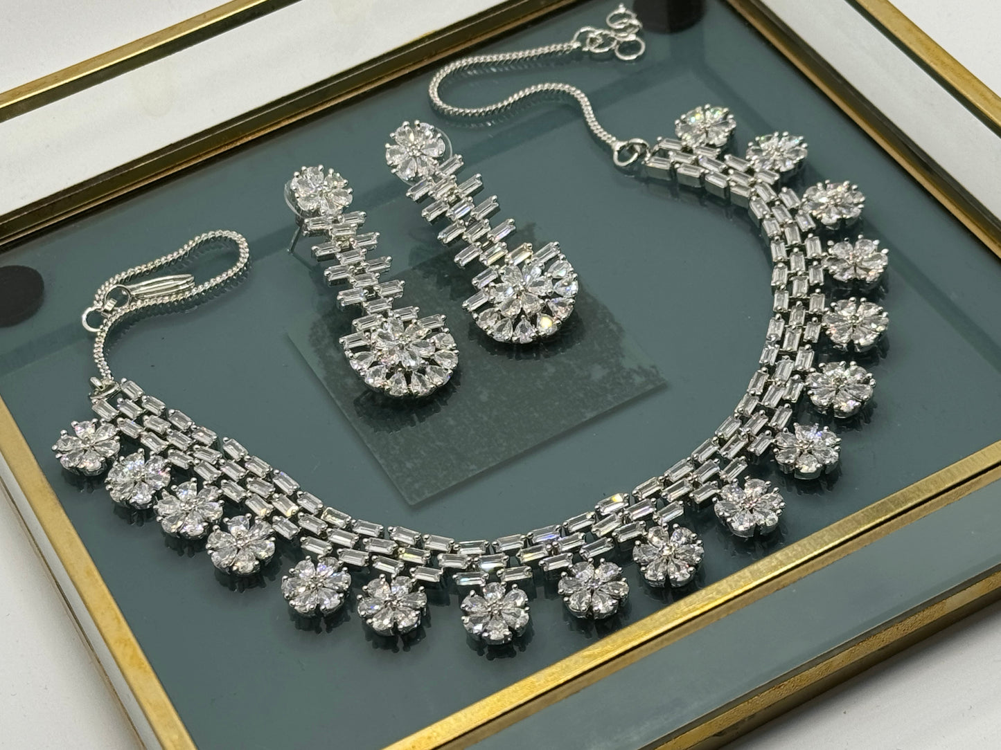 Elegant American Diamond Necklace Set with Cubic Zirconia | Traditional South Asian & Pakistani Jewelry for Special Occasions