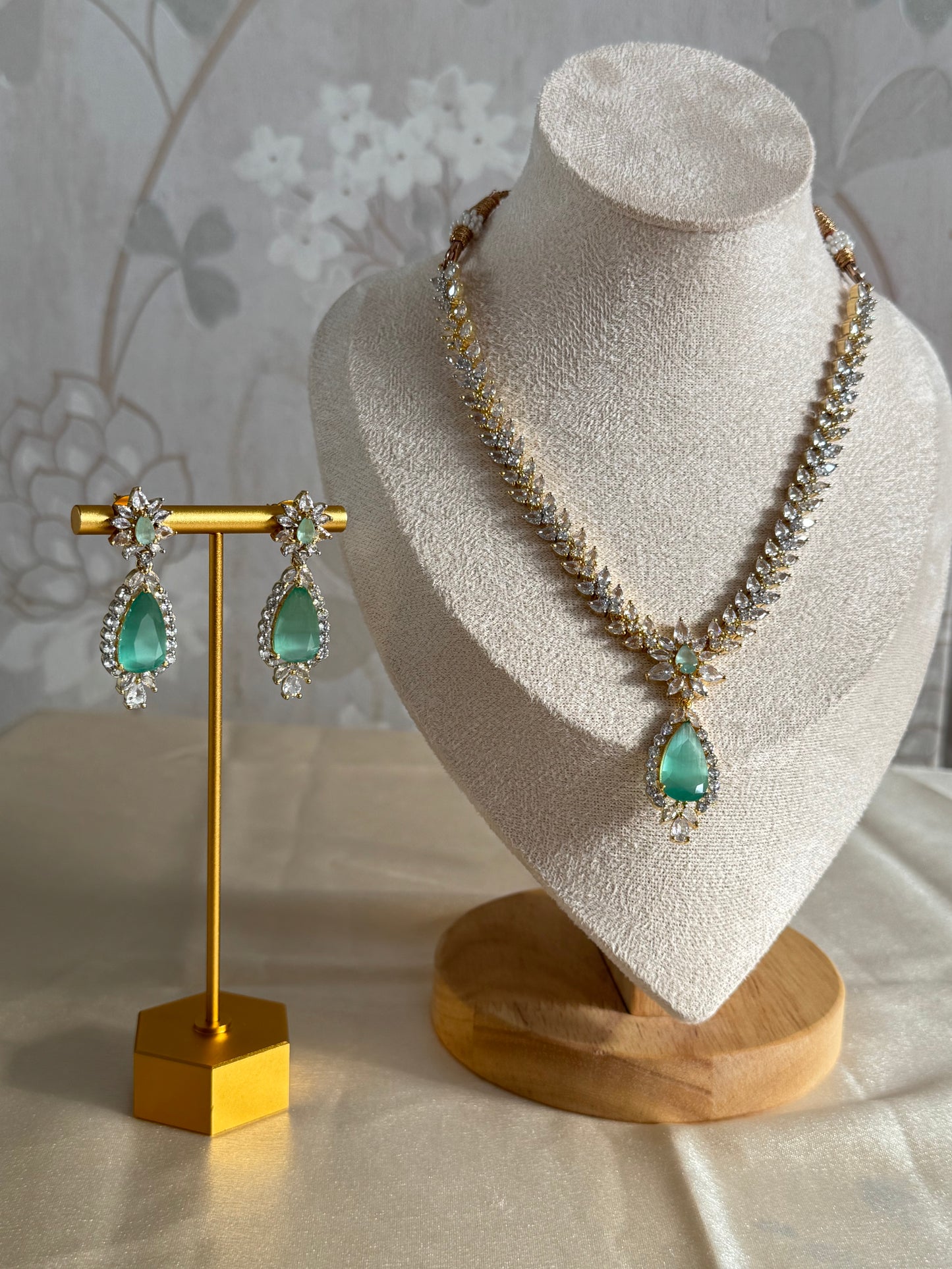 Elegant American Diamond Jewelry Set with Gold Polish | Traditional South Asian Ethnic Jewelry