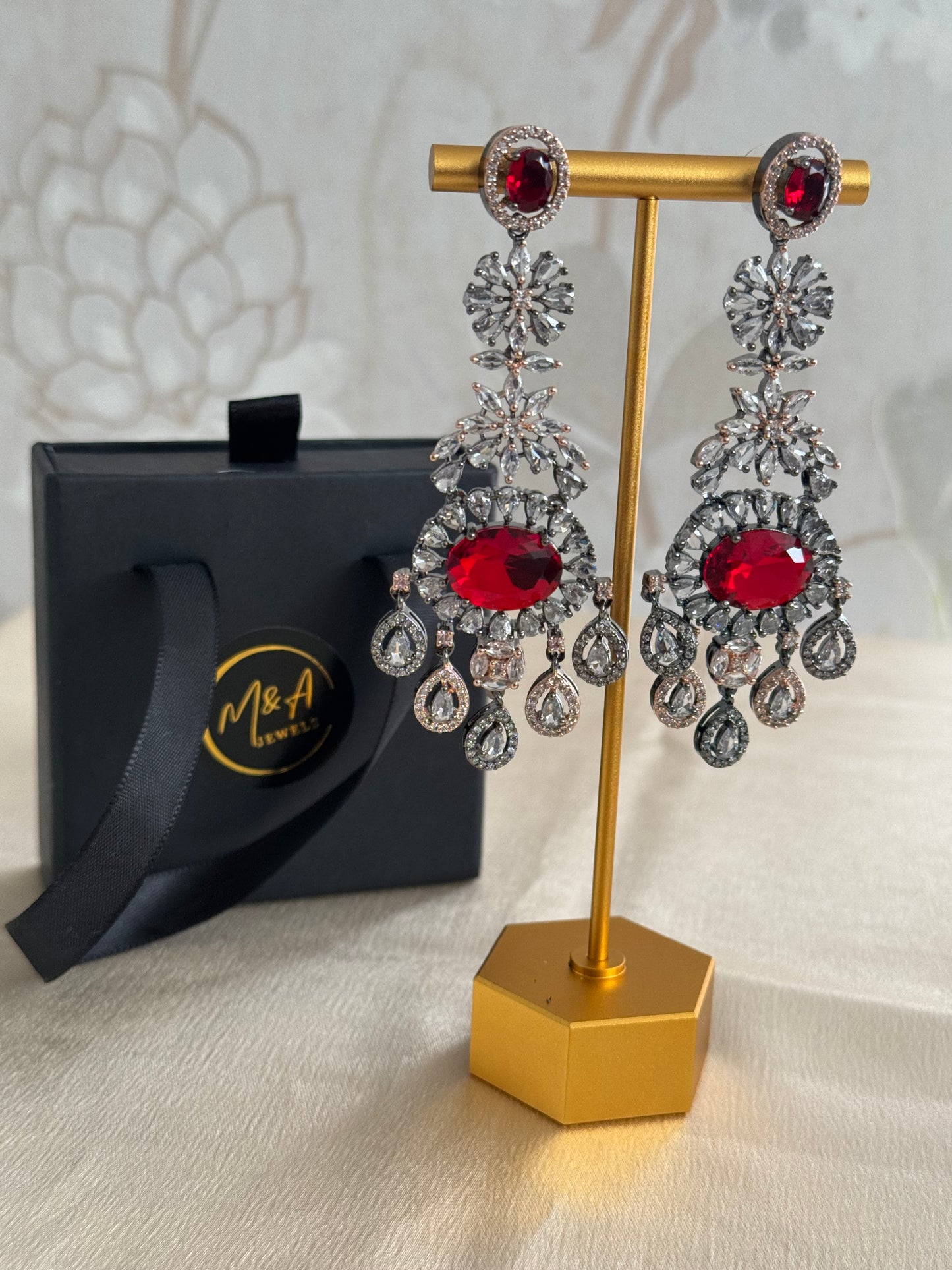 Tamana Earrings: Victorian Polish premium Cubic Zirconia Stones