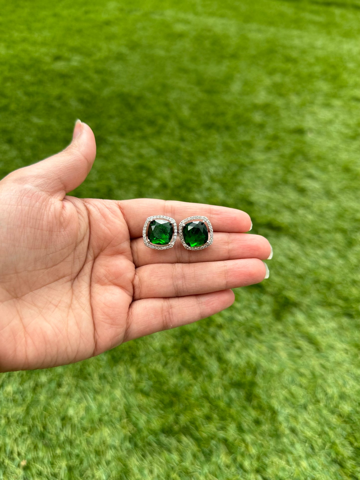 Emerald/ Pink/ Mint Square American Diamond Studs