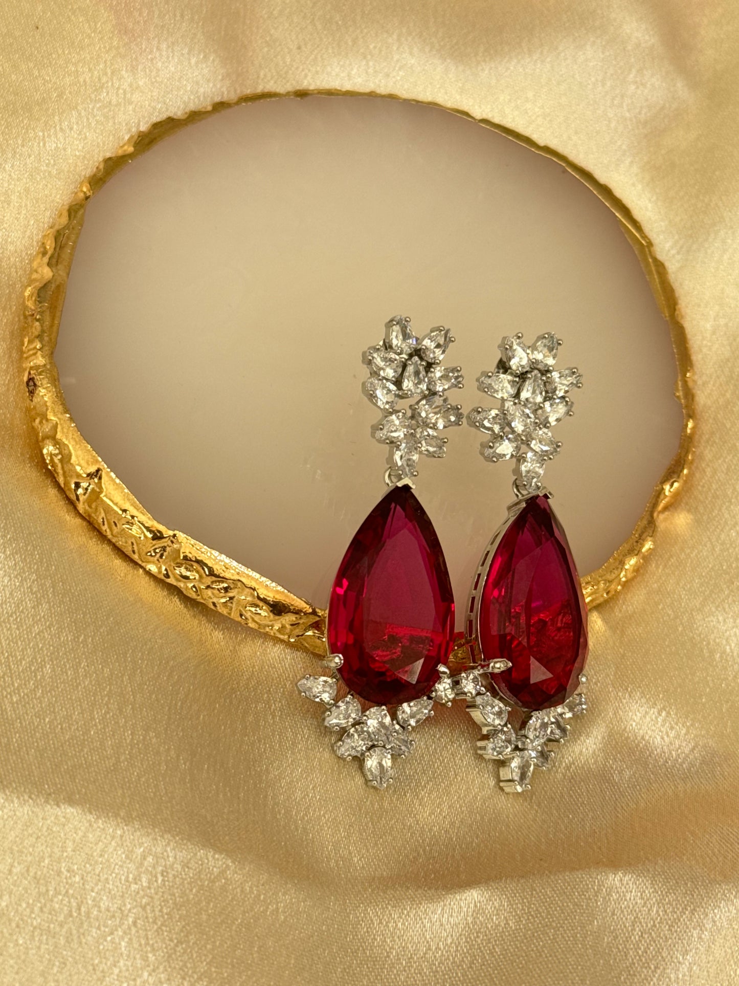 Ruby Colored Big Stone Party Wear Earrings