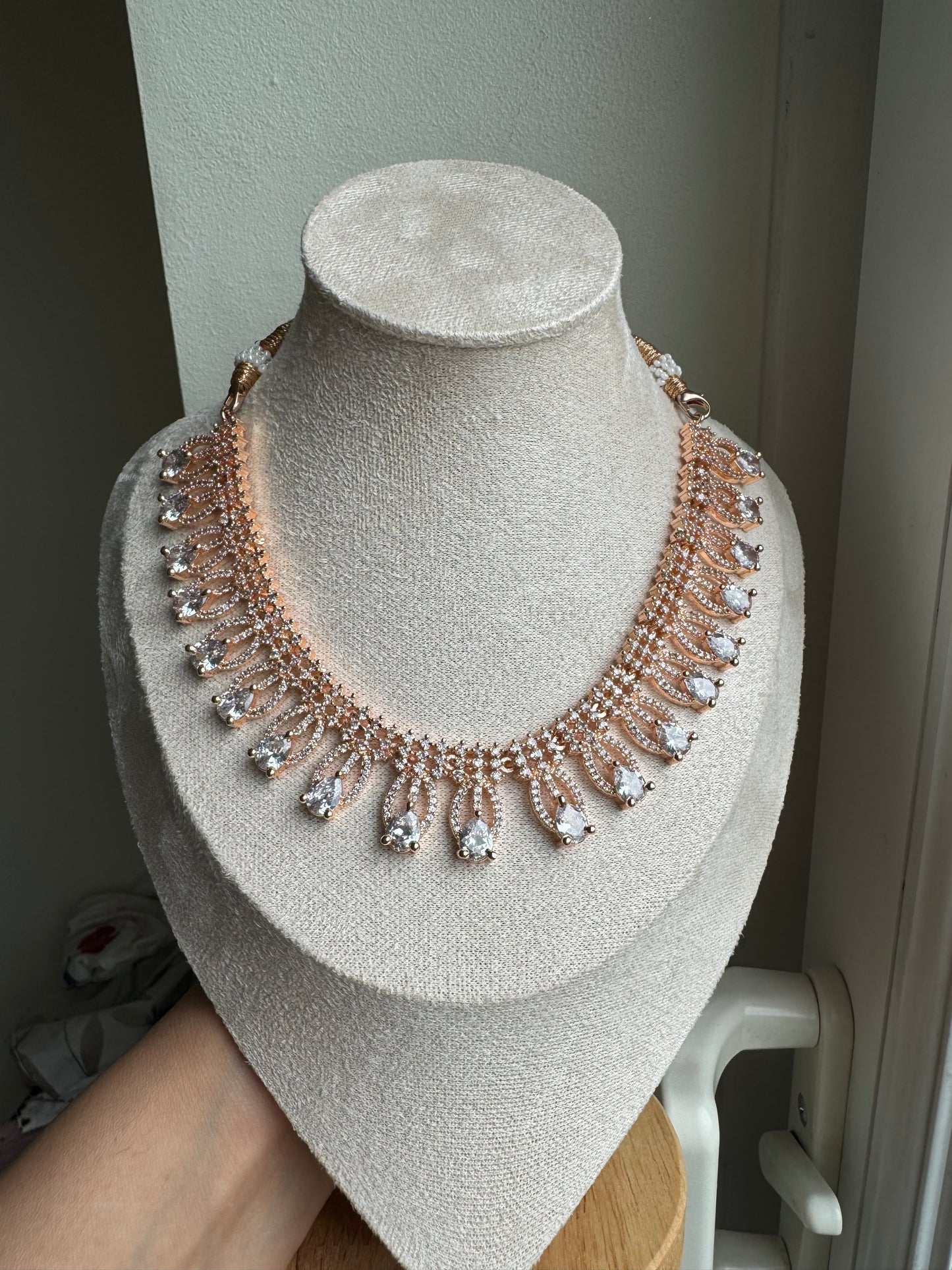 Rose Gold American Diamond Jewelry Set | Elegant Party & Wedding Accessories for South Asian Brides