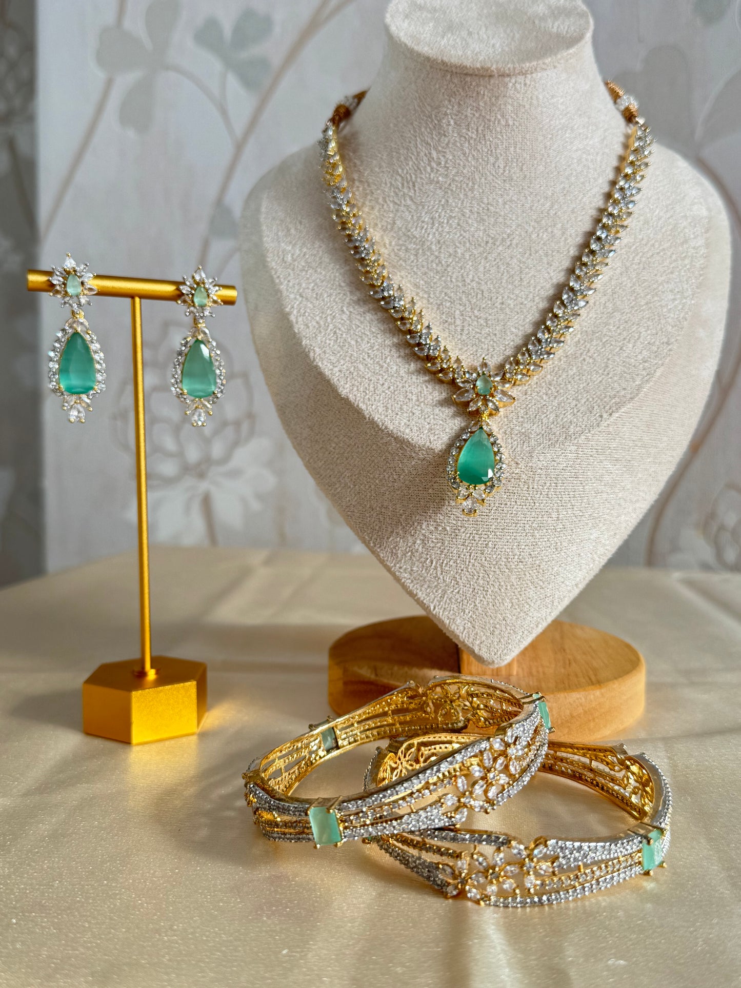 Elegant American Diamond Jewelry Set with Gold Polish | Traditional South Asian Ethnic Jewelry