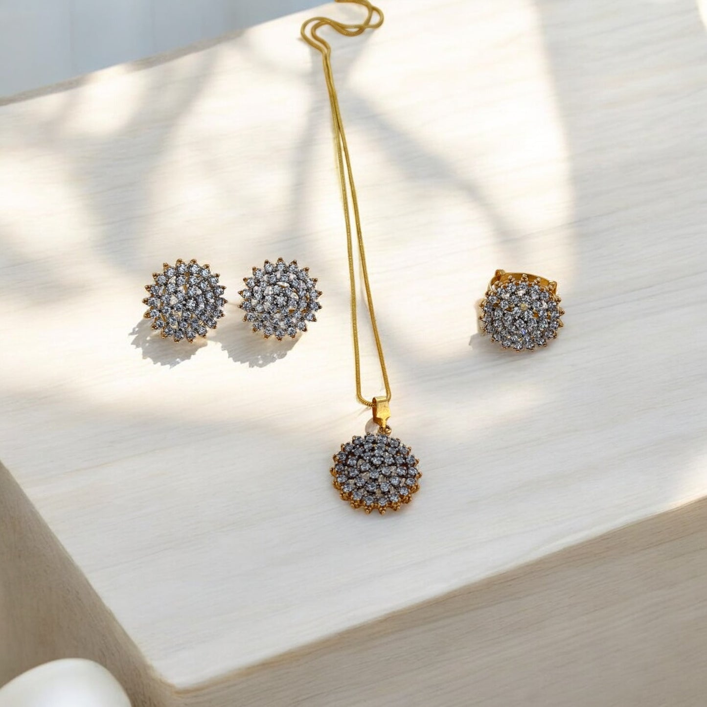 Elegant 24k gold plated A+++ American Diamond Combo set - Soraj cut- Luxury jewellery for any occasion