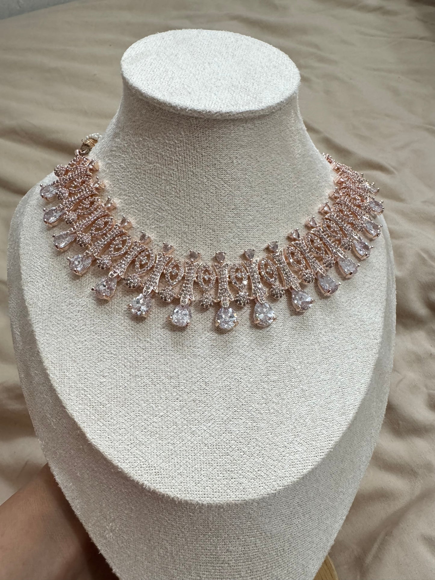 Rose Gold Cubic Zirconia Jewelry Set | Elegant Wedding & Party Wear Accessories for South Asian Brides