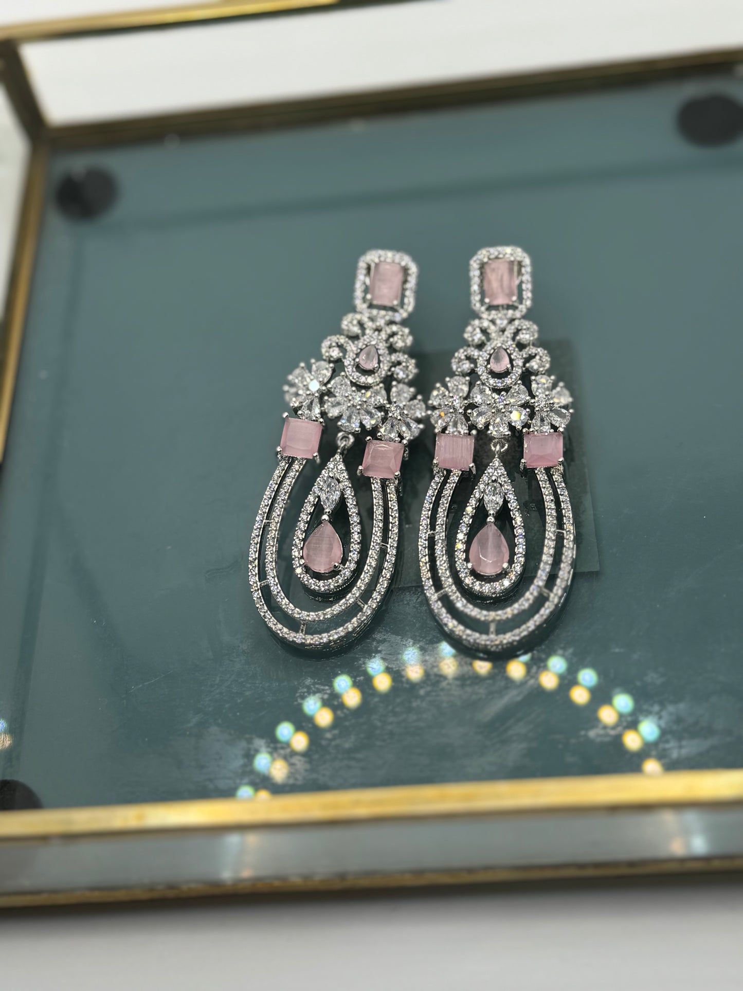 American Diamond Beautiful Earrings with Pink stones