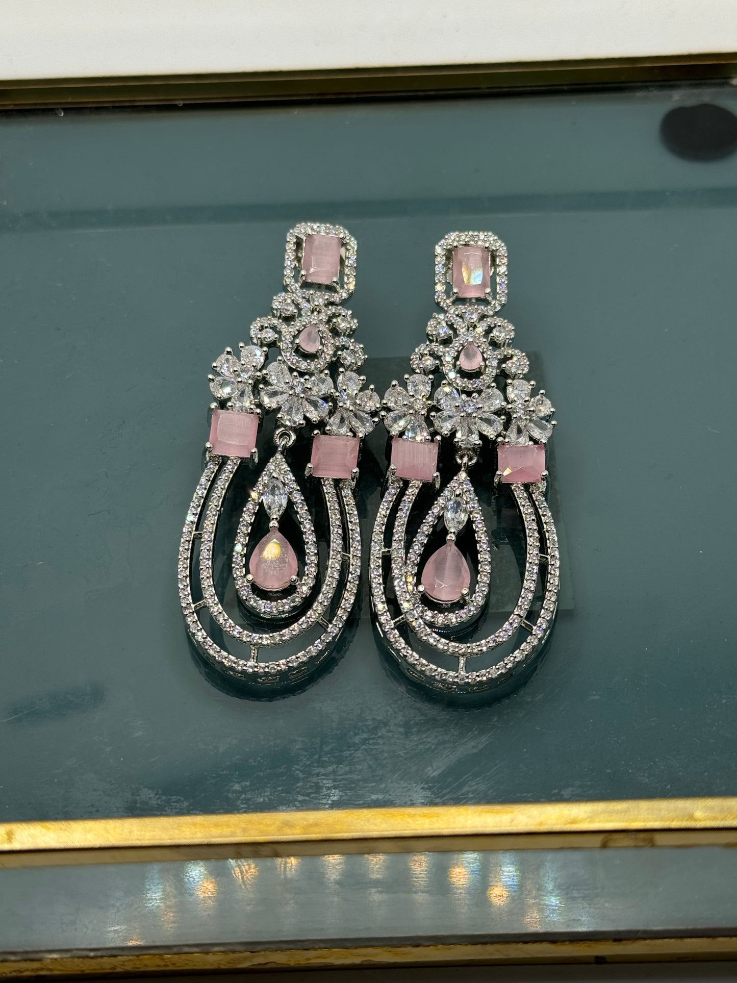 American Diamond Beautiful Earrings with Pink stones