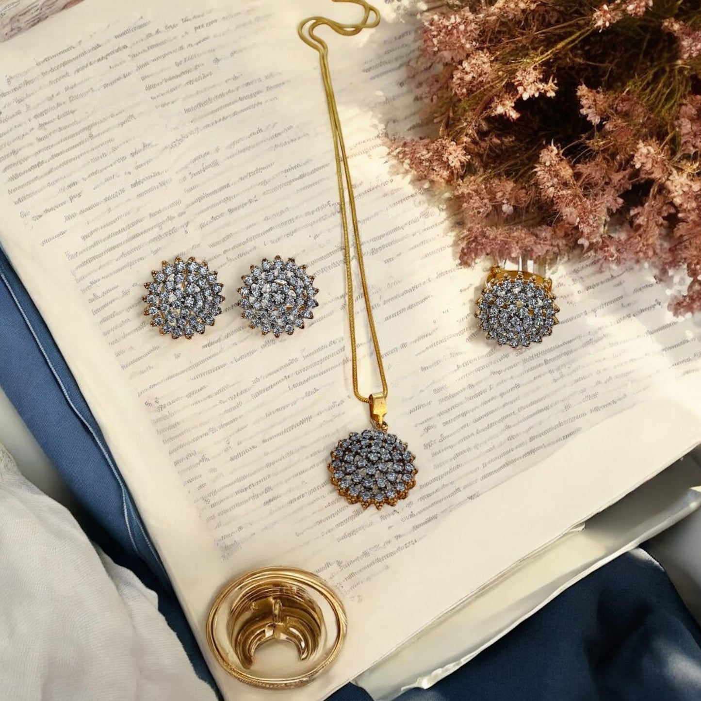 Elegant 24k gold plated A+++ American Diamond Combo set - Soraj cut- Luxury jewellery for any occasion