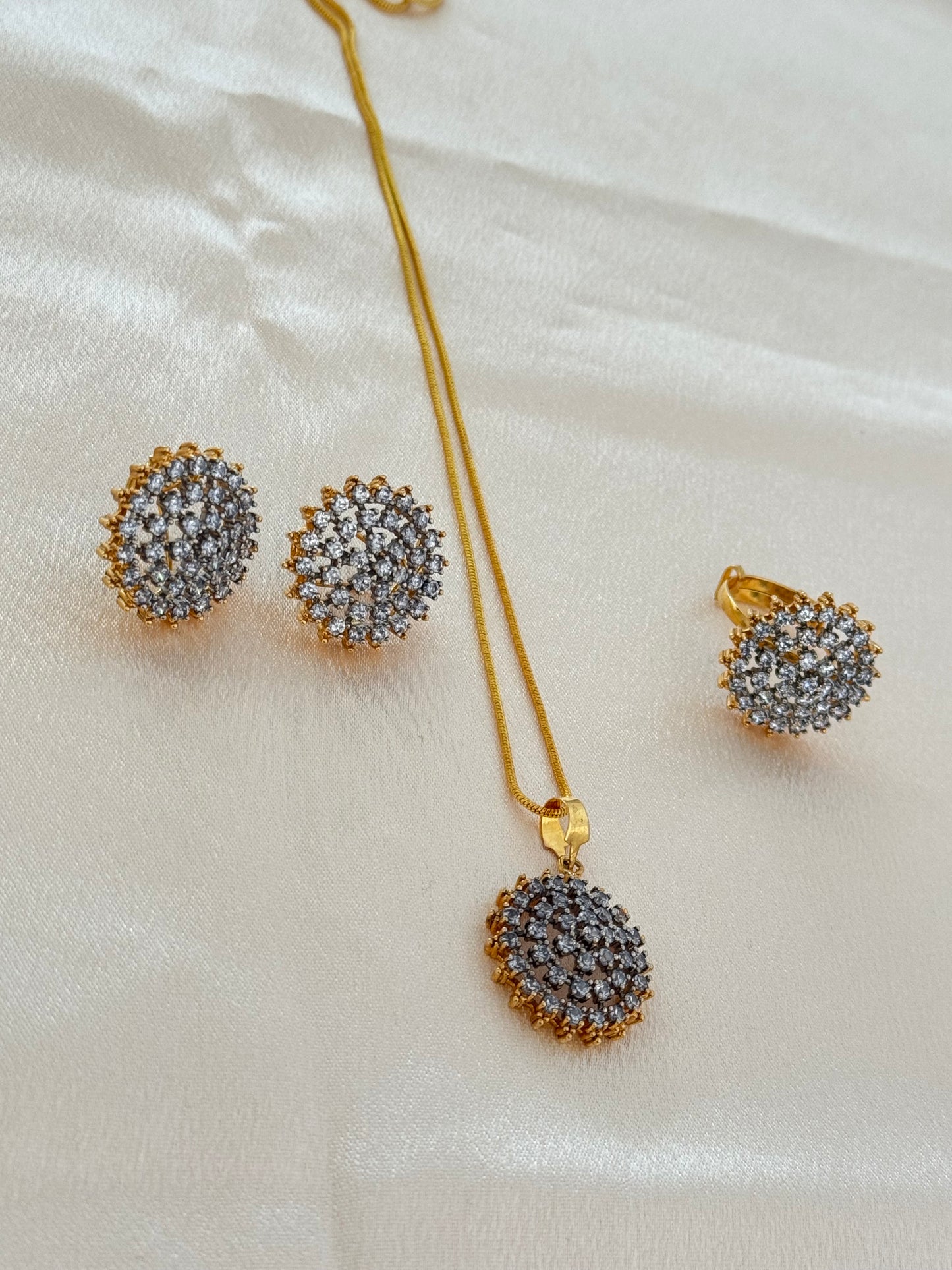 Elegant 24k gold plated A+++ American Diamond Combo set - Soraj cut- Luxury jewellery for any occasion