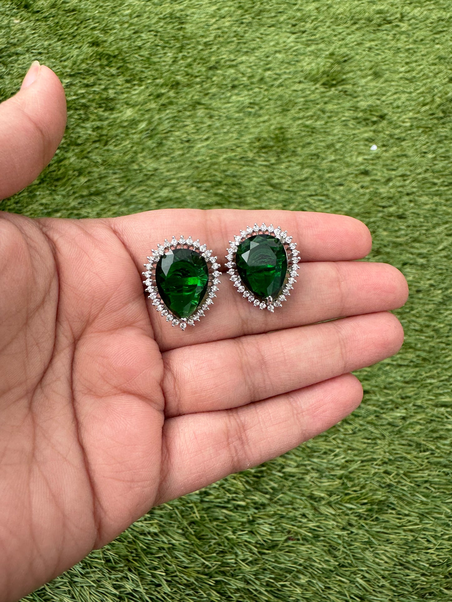 Emerald Green Tear Drop Stud Earrings
