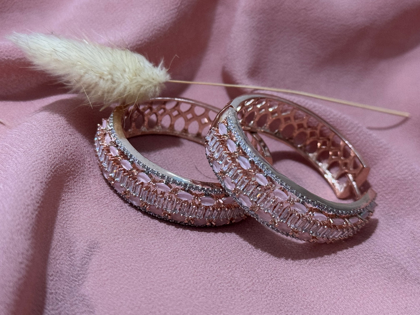 Indian Pakistani Traditional Baali style American Diamond earrings with pink stones