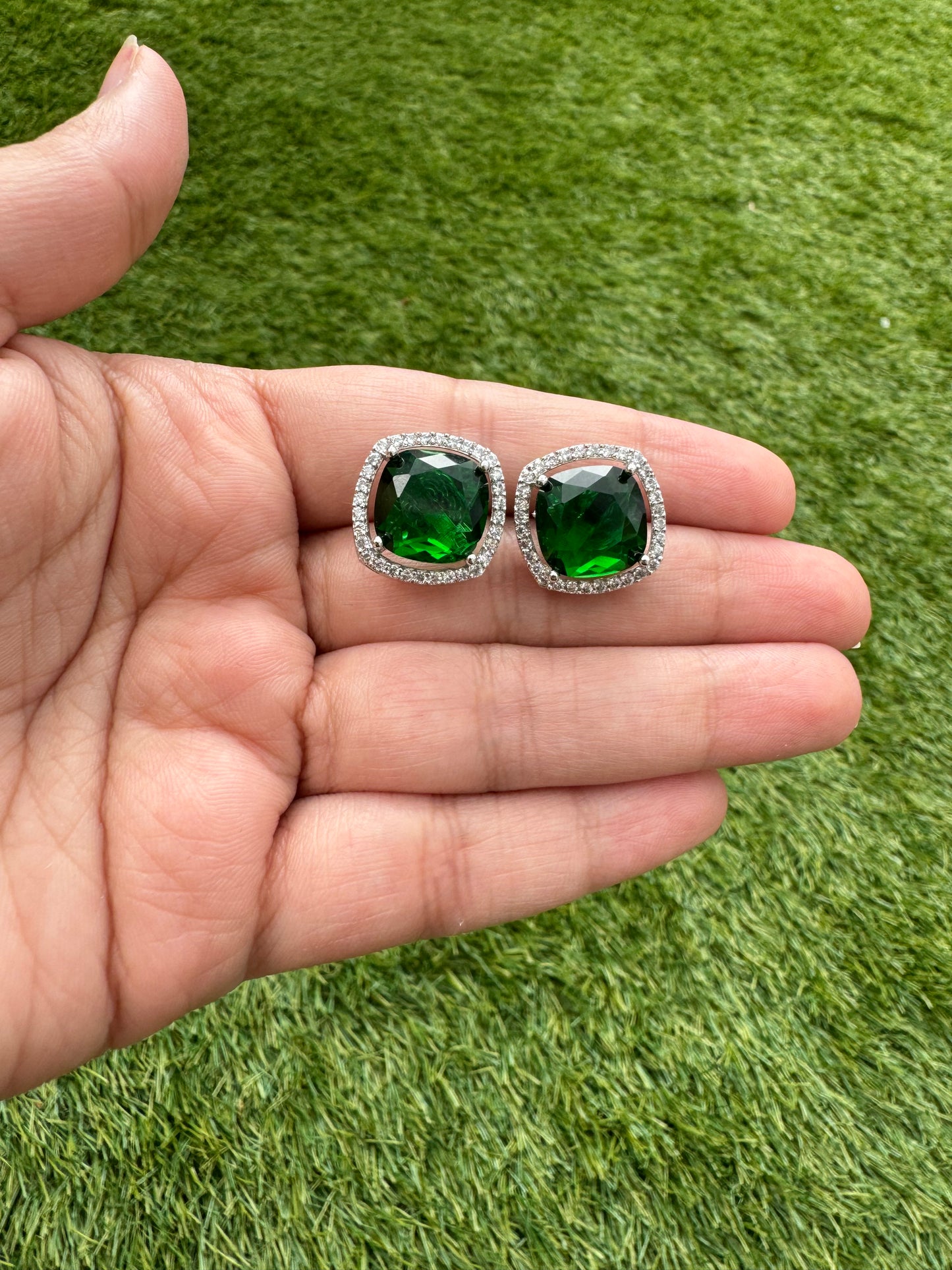 Emerald/ Pink/ Mint Square American Diamond Studs