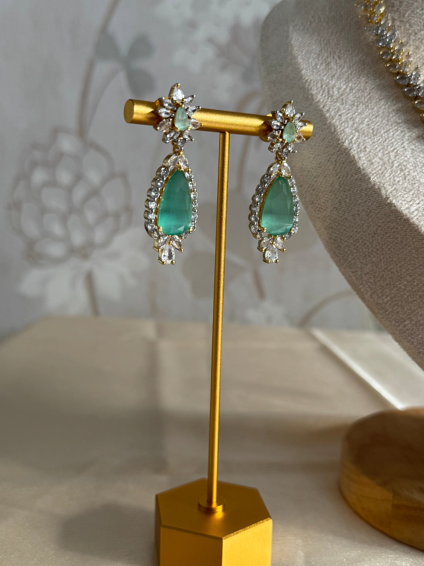 Elegant American Diamond Jewelry Set with Gold Polish | Traditional South Asian Ethnic Jewelry
