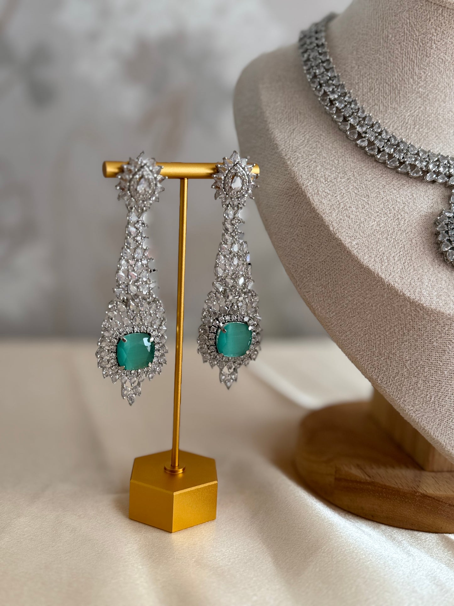 Traditional Pakistani & Indian Necklace Set with American Diamonds | Ethnic South Asian Jewelry