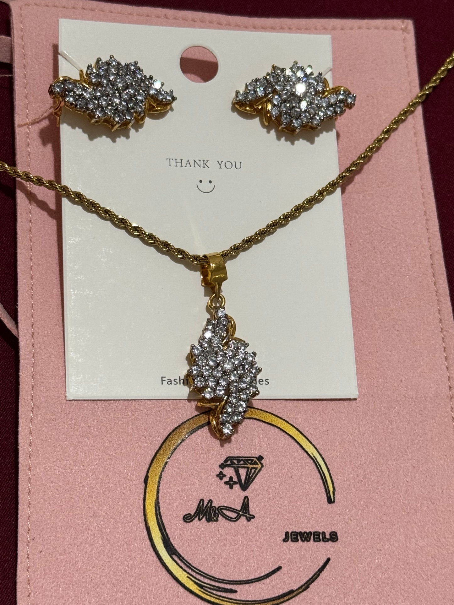 24k Gold Plated locket set with premium quality cubic zirconia stones