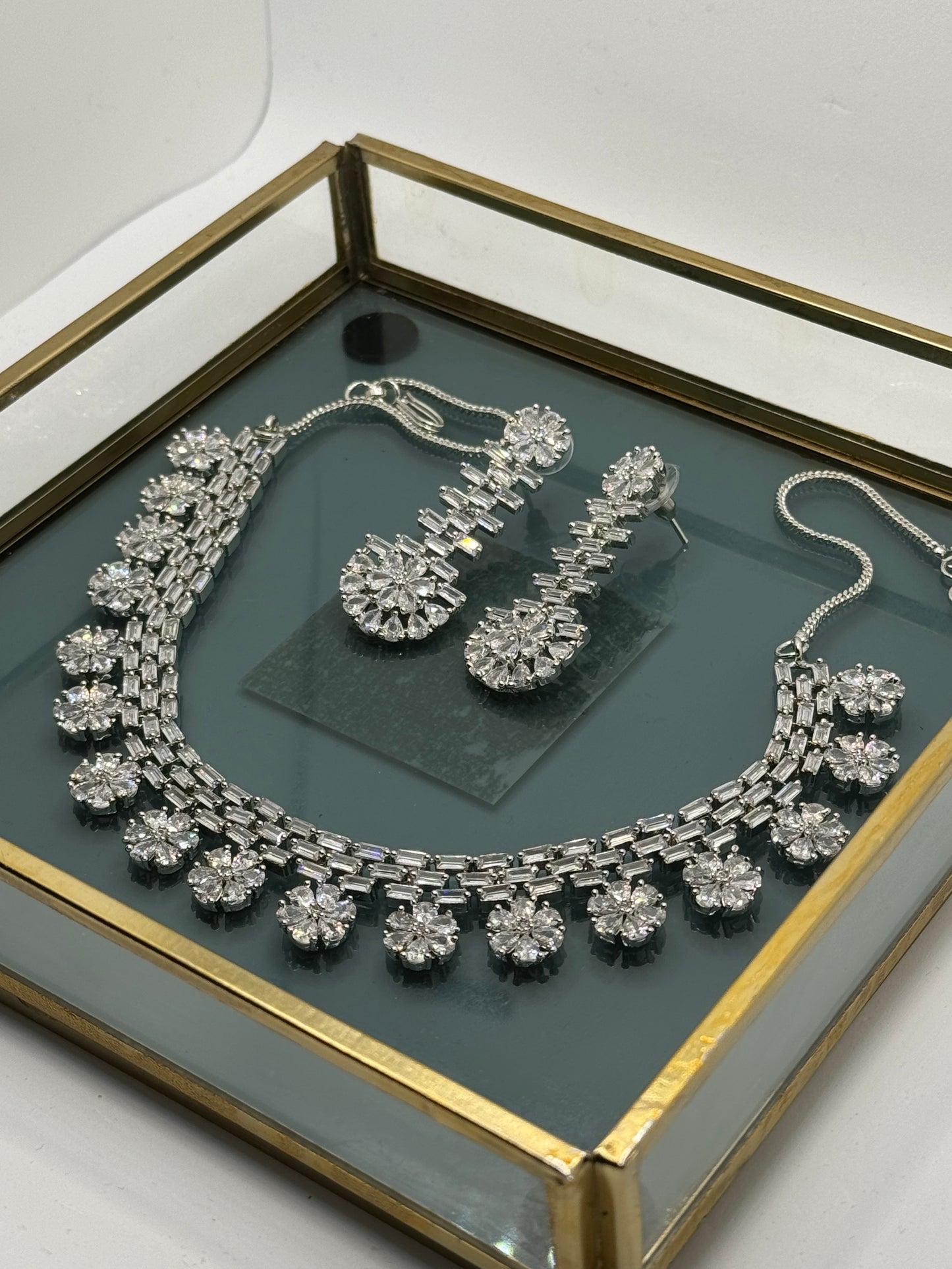 Elegant American Diamond Necklace Set with Cubic Zirconia | Traditional South Asian & Pakistani Jewelry for Special Occasions