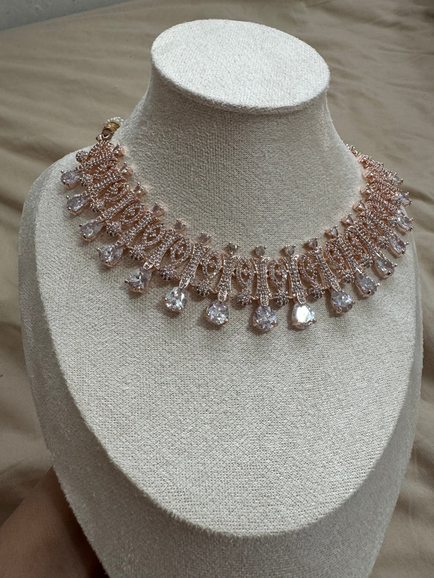 Rose Gold Cubic Zirconia Jewelry Set | Elegant Wedding & Party Wear Accessories for South Asian Brides