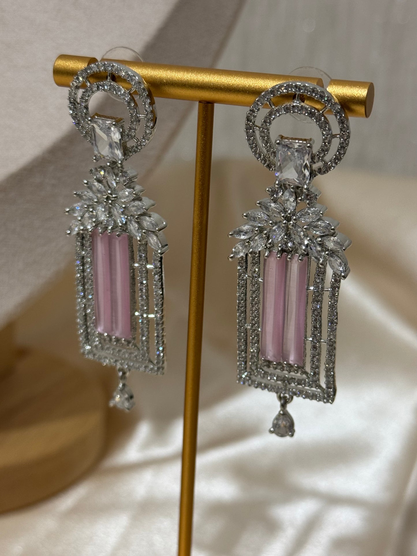 Zenia American Diamond Earrings, Pink/Mint