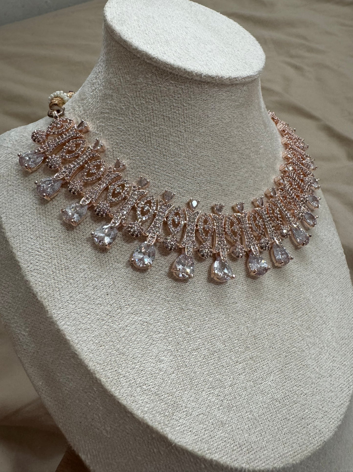 Rose Gold Cubic Zirconia Jewelry Set | Elegant Wedding & Party Wear Accessories for South Asian Brides
