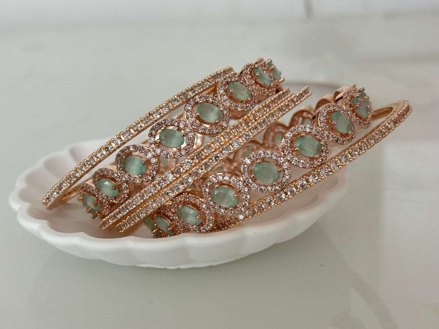 American diamond Mint and Gold bangles set