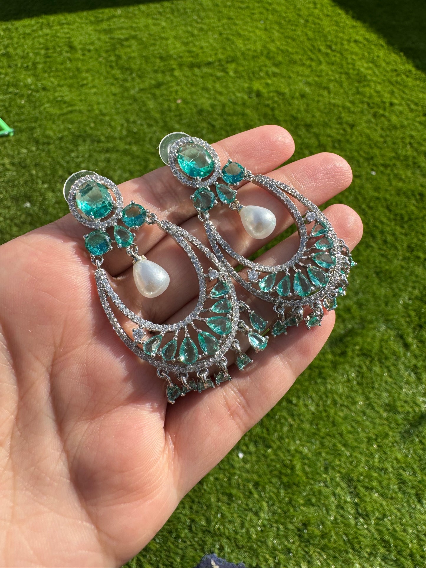 Rama green american diamond earrings