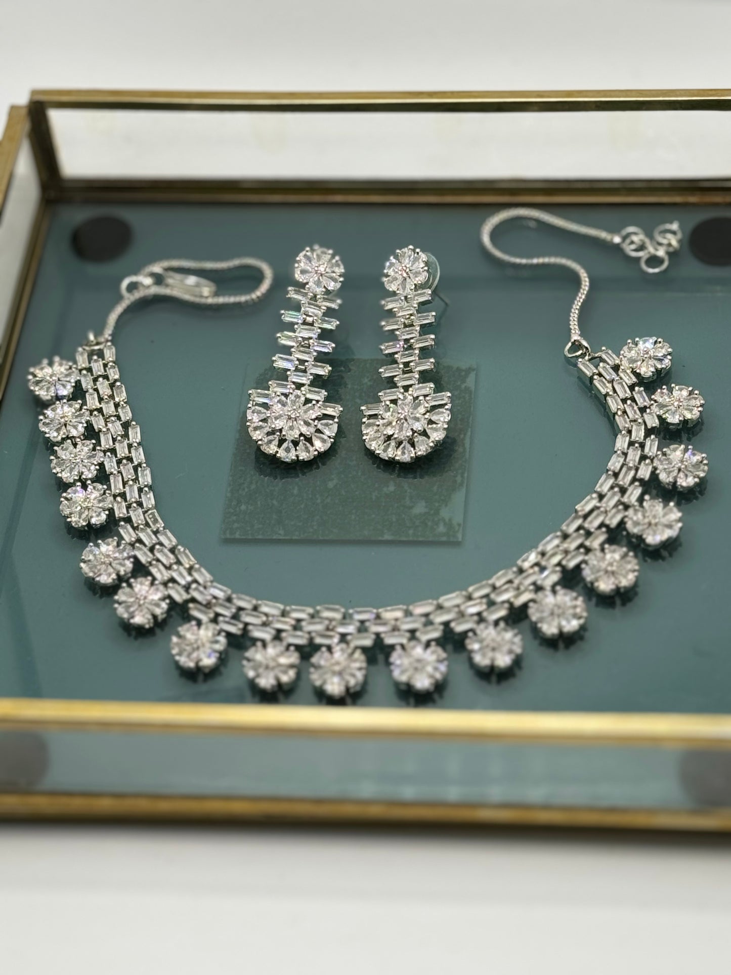Elegant American Diamond Necklace Set with Cubic Zirconia | Traditional South Asian & Pakistani Jewelry for Special Occasions