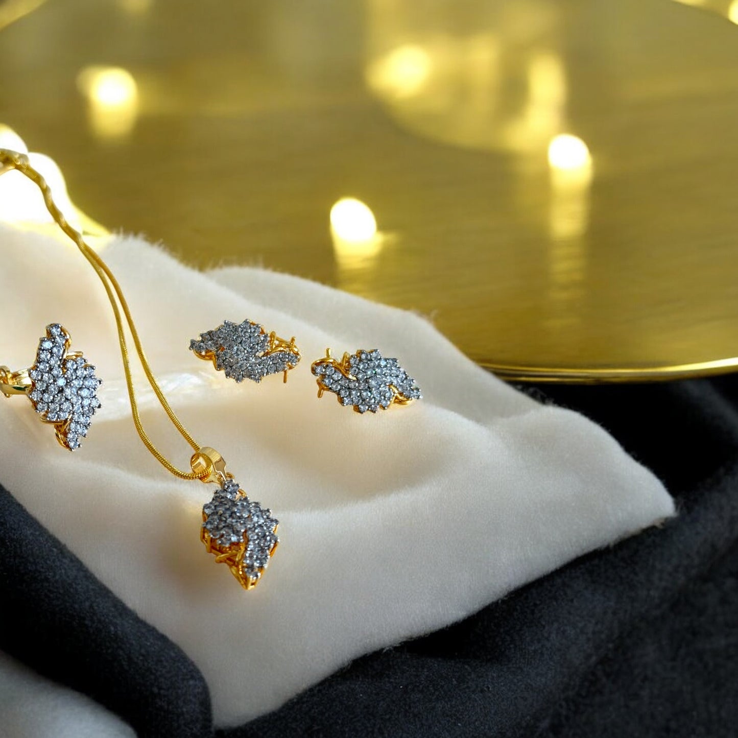 24k Gold Plated locket set with premium quality cubic zirconia stones