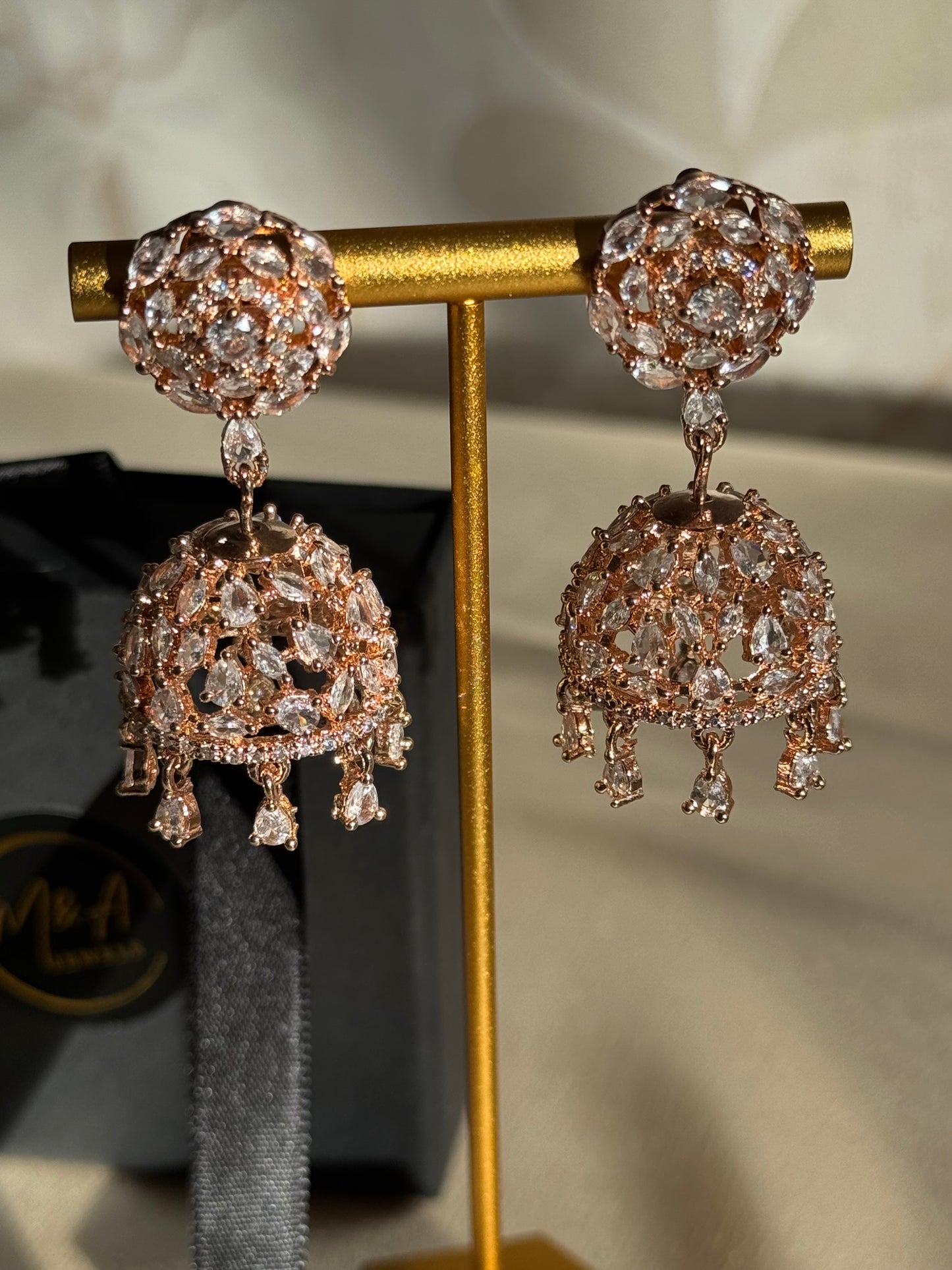 Indian Jhumka with tikka, American Diamond jhumka, gold plated cubic zirconia jhumka with tikka