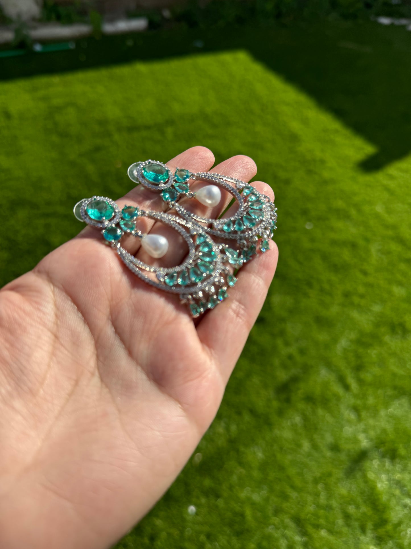 Rama green american diamond earrings