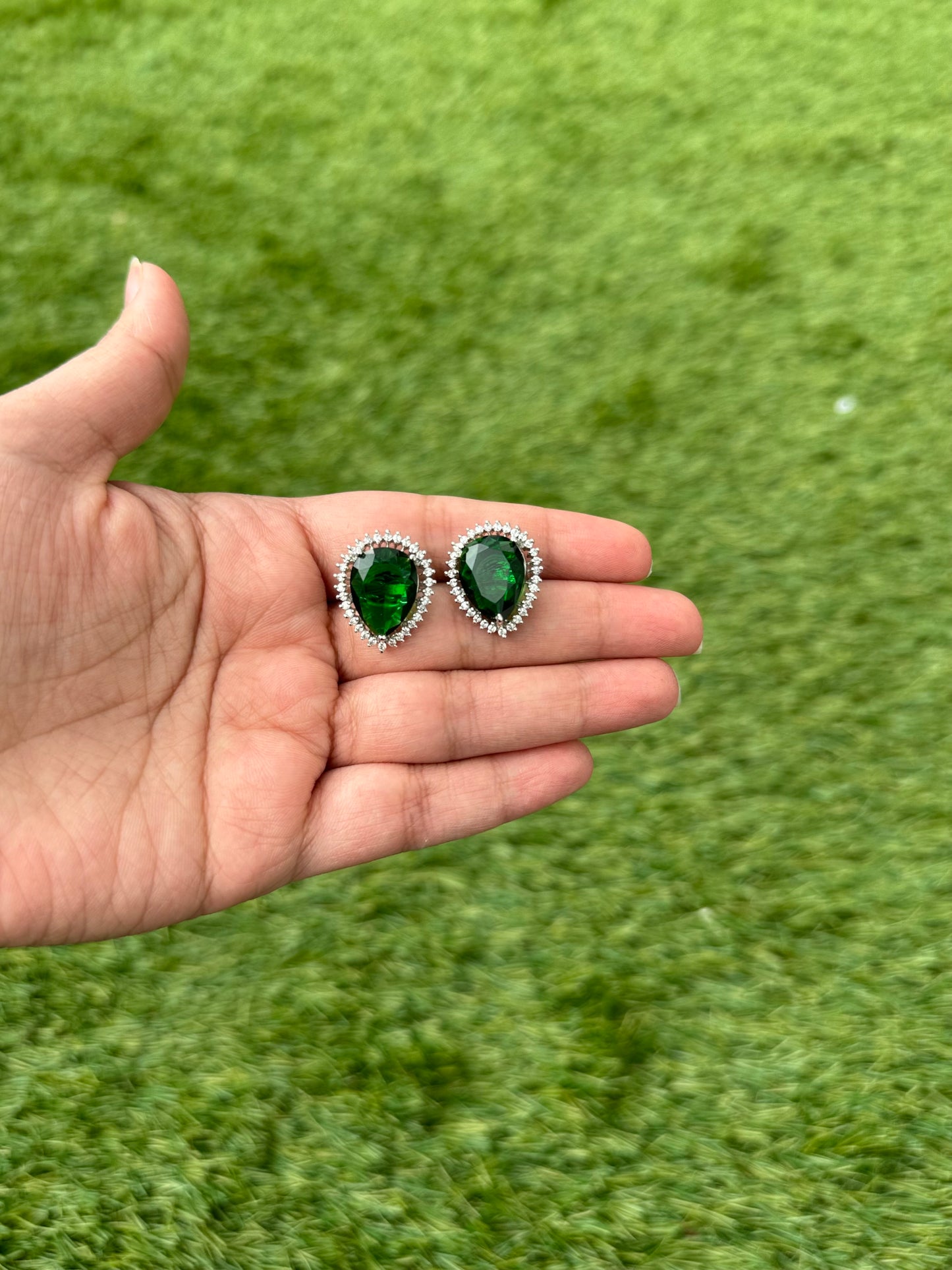 Emerald Green Tear Drop Stud Earrings