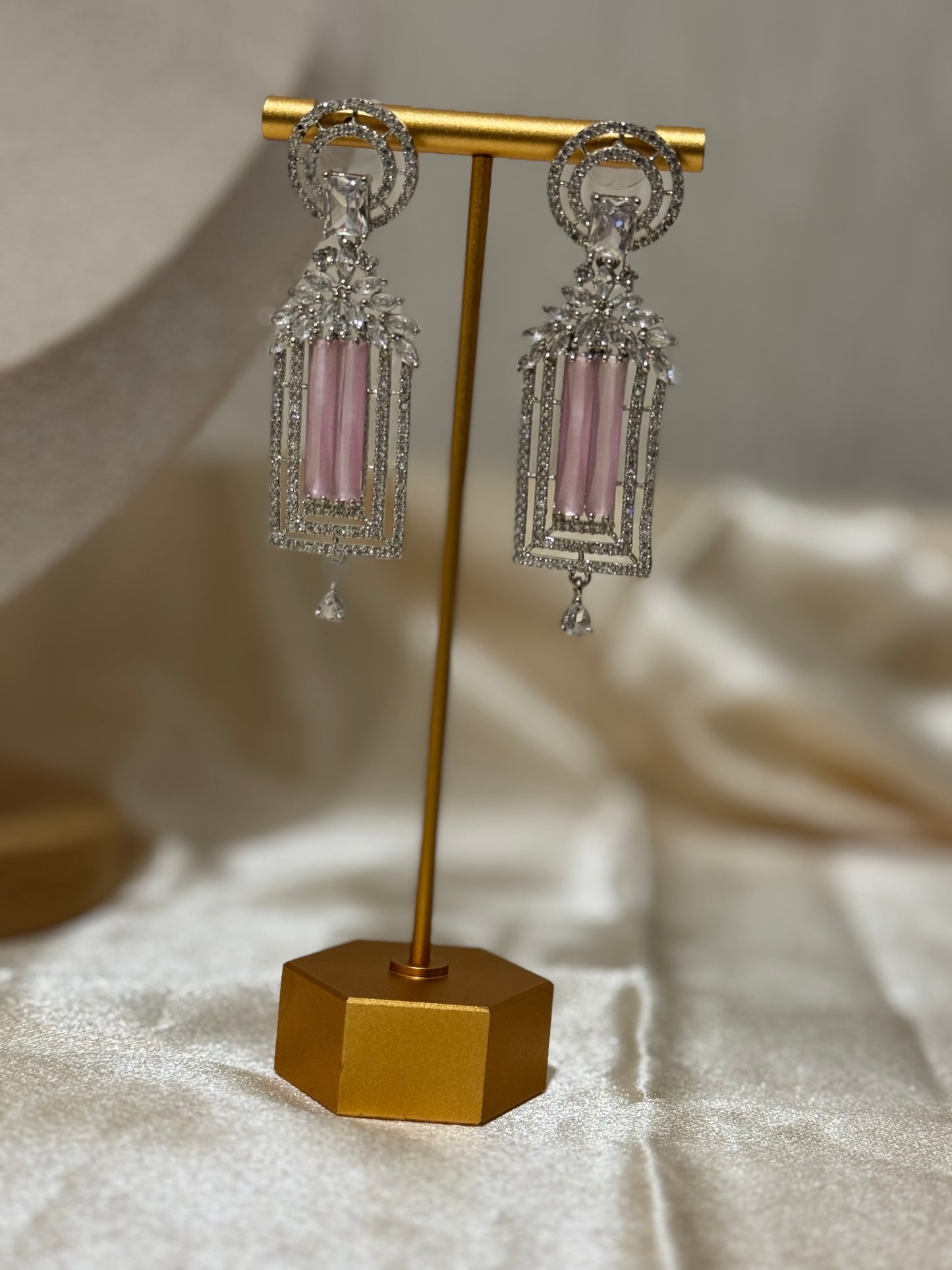 Zenia American Diamond Earrings, Pink/Mint