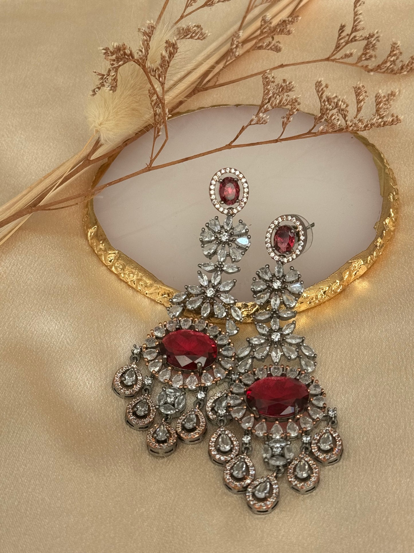Tamana Earrings: Victorian Polish premium Cubic Zirconia Stones