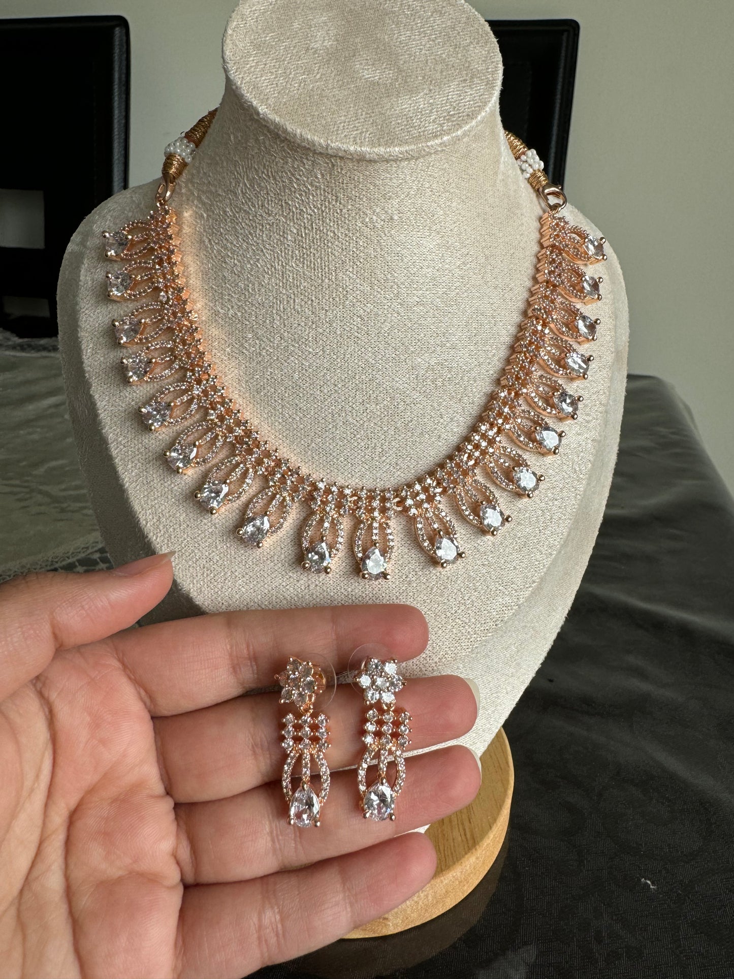 Rose Gold American Diamond Jewelry Set | Elegant Party & Wedding Accessories for South Asian Brides