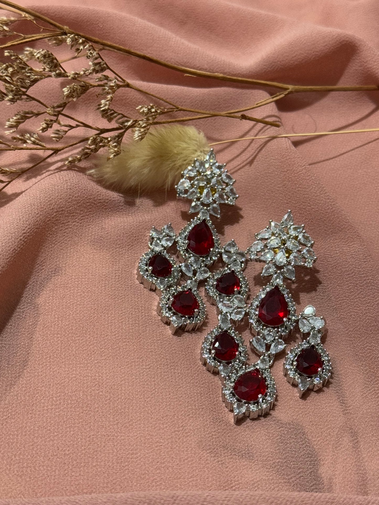 Zebah Ruby Colored American Diamond Earrings