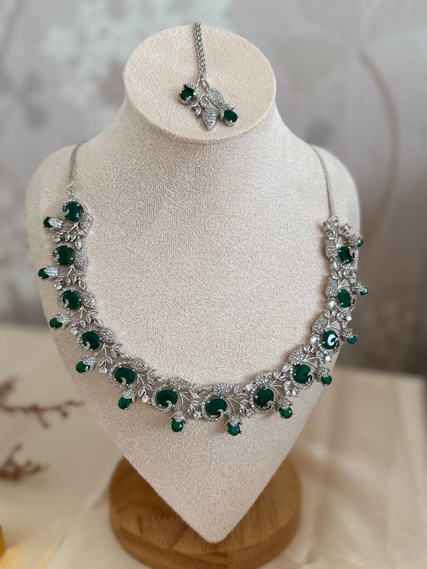 Elegant South Asian Necklace Set in Blue and Green with Cubic Zirconia | Traditional Ethnic Jewelry