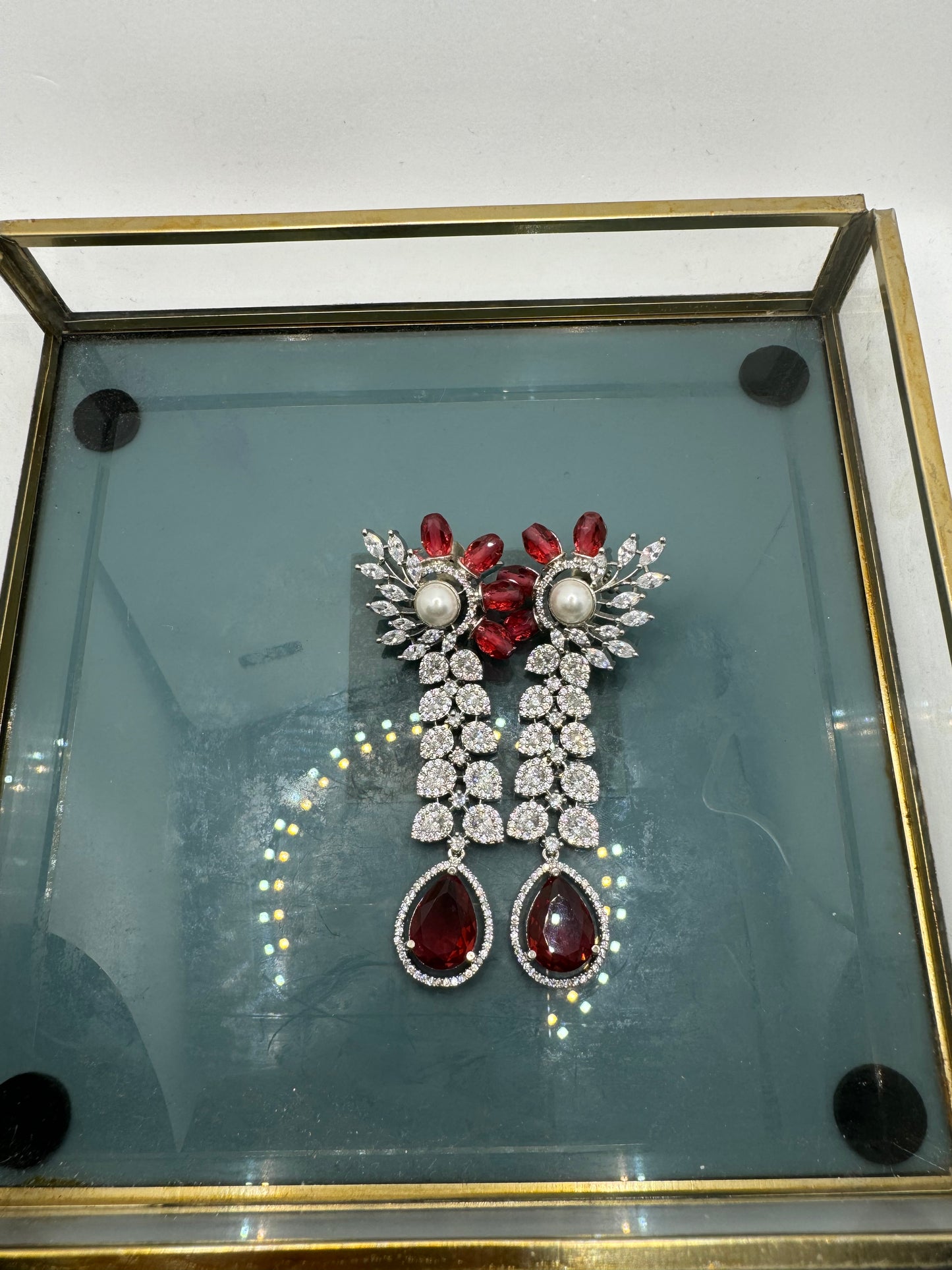 Ruby Colored American Diamond Danglers