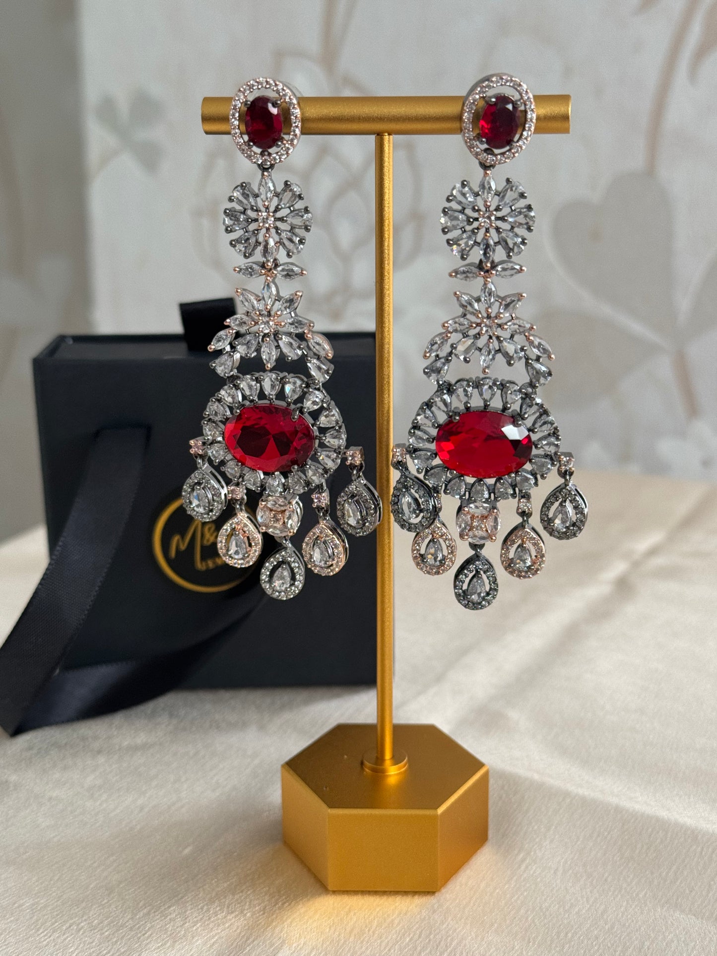 Tamana Earrings: Victorian Polish premium Cubic Zirconia Stones